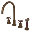 Rubinet Widespread Kitchen Set with LaSalle Spout with Hand Spray Tuscan Brass