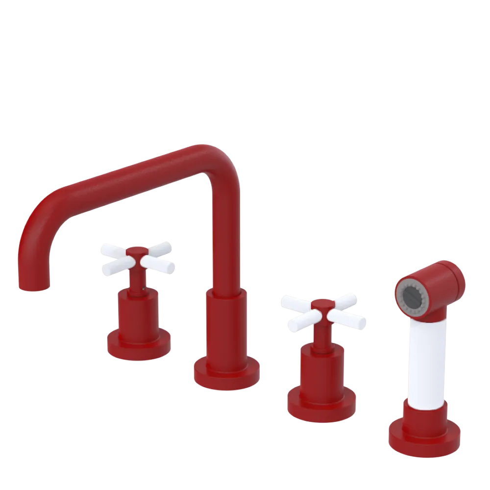 Rubinet Widespread Kitchen Set with Hand Spray Maroon