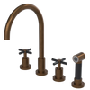 Rubinet Widespread Kitchen Set with LaSalle Spout with Hand Spray Tuscan Brass