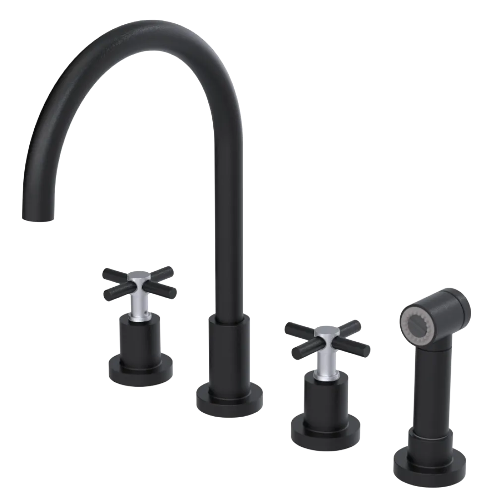 Rubinet Widespread Kitchen Set with LaSalle Spout with Hand Spray Matt Black