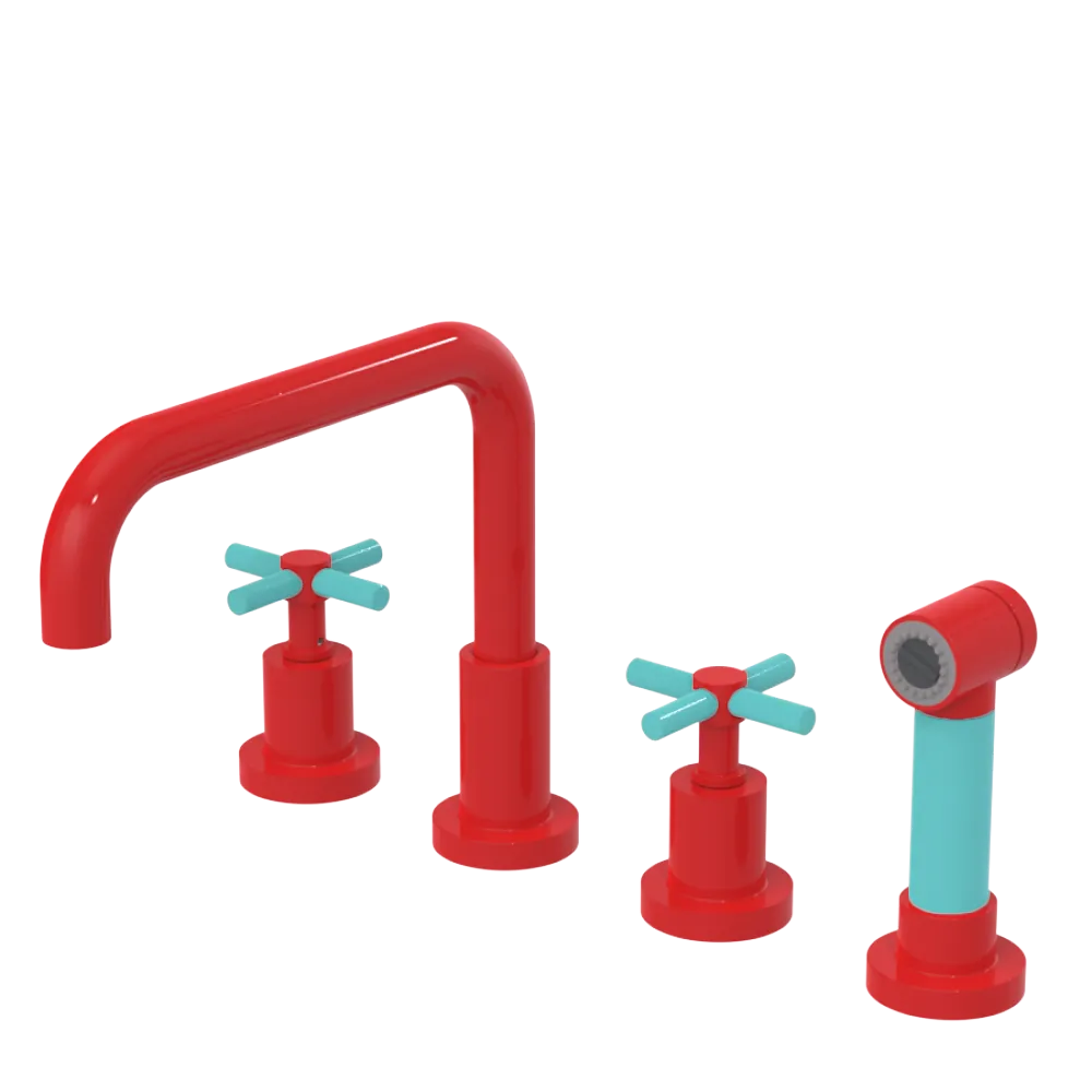 Rubinet Widespread Kitchen Set with Hand Spray Red