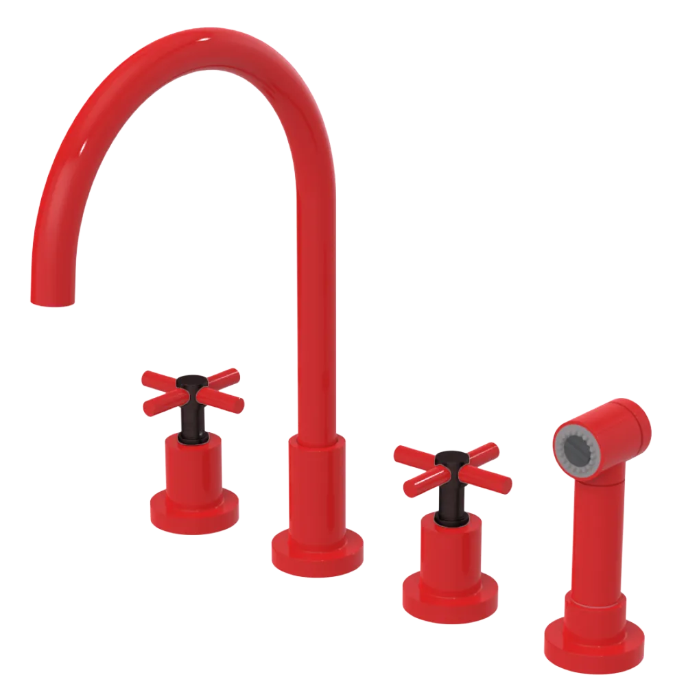 Rubinet Widespread Kitchen Set with LaSalle Spout with Hand Spray Red