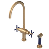 Rubinet Two Handle Single Hole Kitchen Set with LaSalle Spout with Hand Spray Satin Gold