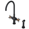 Rubinet Two Handle Single Hole Kitchen Set with LaSalle Spout with Hand Spray Matt Black