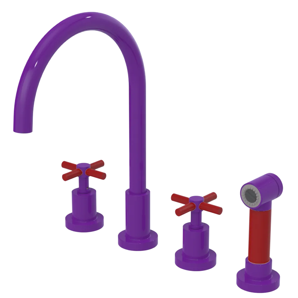 Rubinet Widespread Kitchen Set with LaSalle Spout with Hand Spray Purple Haze