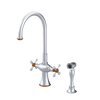 Rubinet Two Handle Single Hole Kitchen Set with Hand Spray Satin Chrome