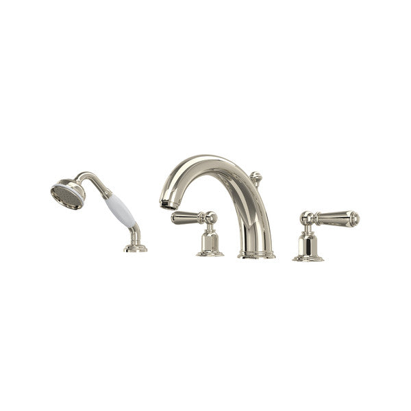 Perrin & Rowe Edwardian 4-Hole Deck Mount Tub Filler With Handshower - With Metal Lever Handle.3248L
