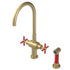 Rubinet Two Handle Single Hole Kitchen Set with LaSalle Spout with Hand Spray Satin Brass
