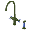 Rubinet Two Handle Single Hole Kitchen Set with LaSalle Spout with Hand Spray Green Envy