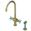 Rubinet Two Handle Single Hole Kitchen Set with LaSalle Spout with Hand Spray Natural Brass