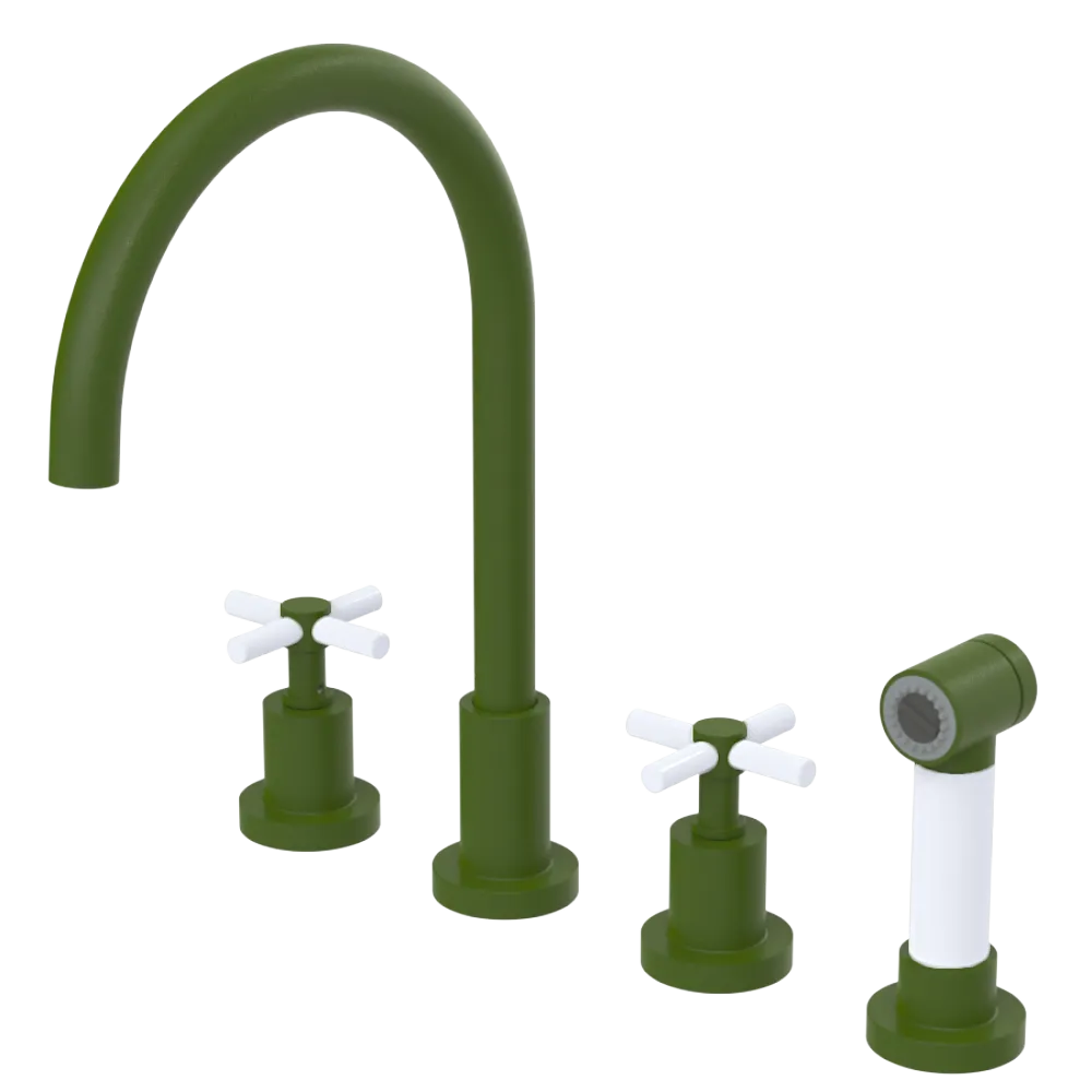 Rubinet Widespread Kitchen Set with LaSalle Spout with Hand Spray Green Envy
