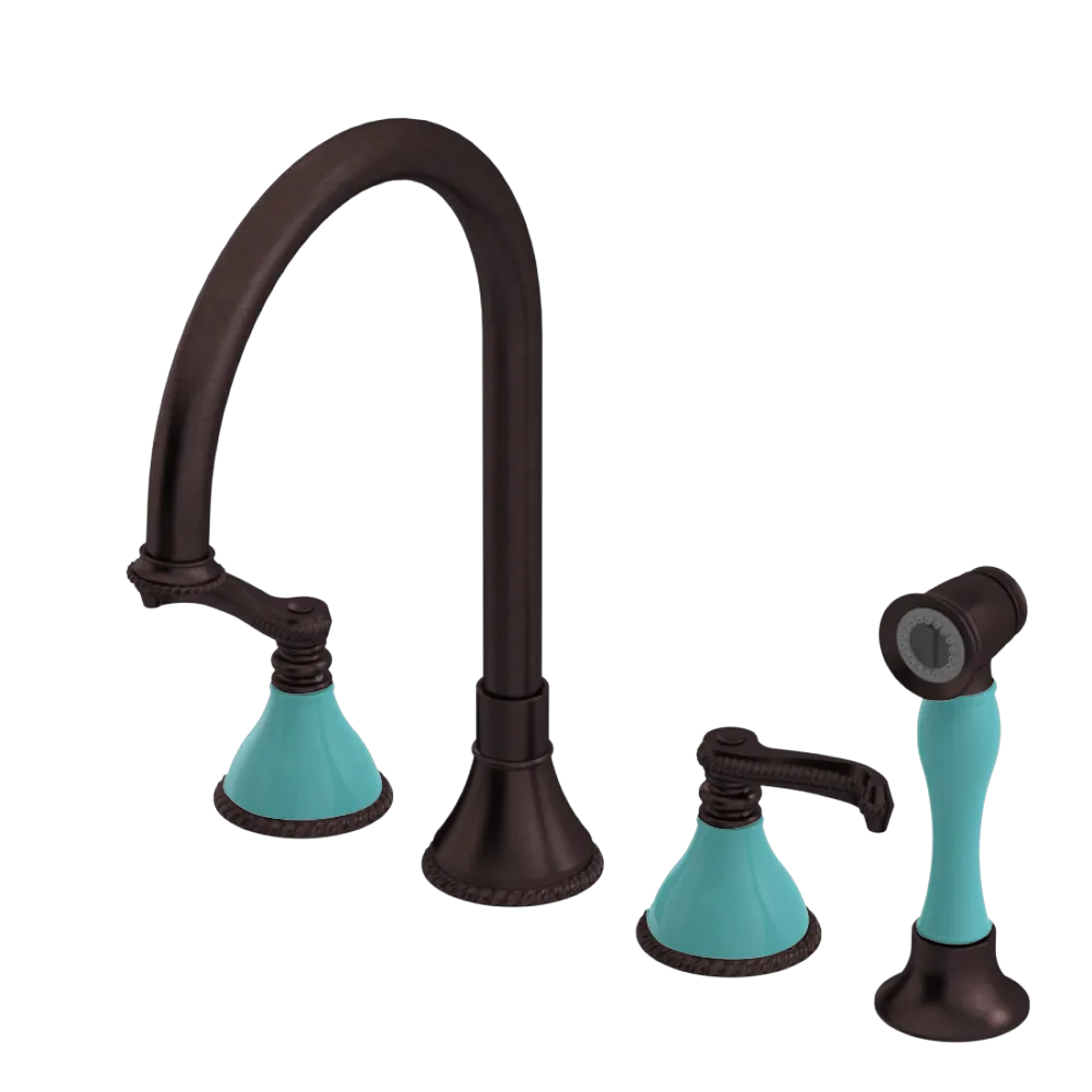 Rubinet Widespread Kitchen Set with Hand Spray Tuscan Brass