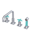 Rubinet Widespread Kitchen Set with Genesis Spout with Hand Spray Satin Chrome