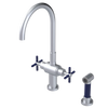 Rubinet Two Handle Single Hole Kitchen Set with LaSalle Spout with Hand Spray Satin Chrome