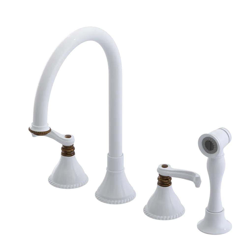 Rubinet Widespread Kitchen Set with Hand Spray White