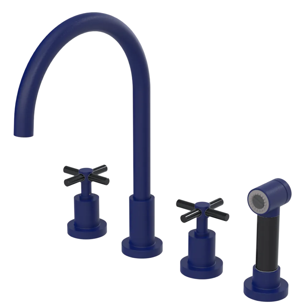 Rubinet Widespread Kitchen Set with LaSalle Spout with Hand Spray Midnight Blue