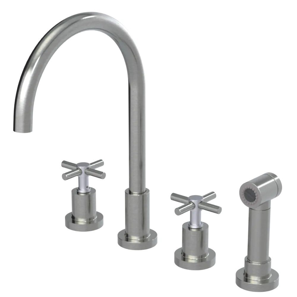 Rubinet Widespread Kitchen Set with LaSalle Spout with Hand Spray Satin Nickel