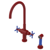 Rubinet Two Handle Single Hole Kitchen Set with LaSalle Spout with Hand Spray Maroon