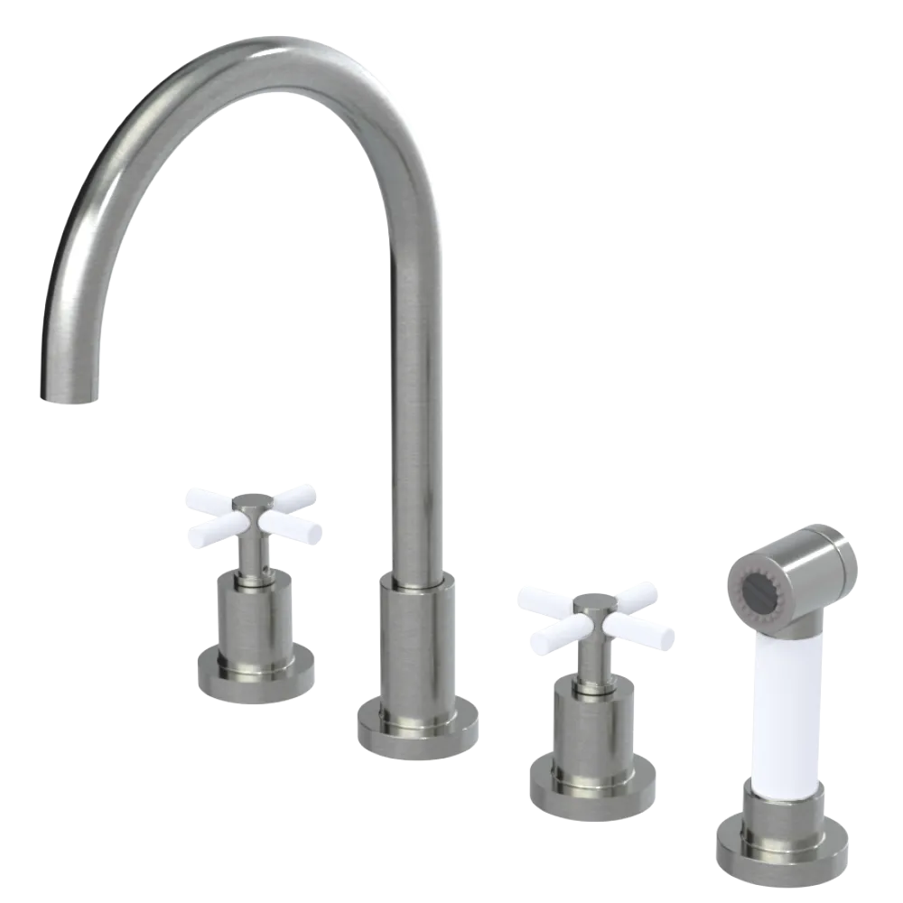 Rubinet Widespread Kitchen Set with LaSalle Spout with Hand Spray Satin Nickel
