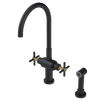 Rubinet Two Handle Single Hole Kitchen Set with LaSalle Spout with Hand Spray Matt Black