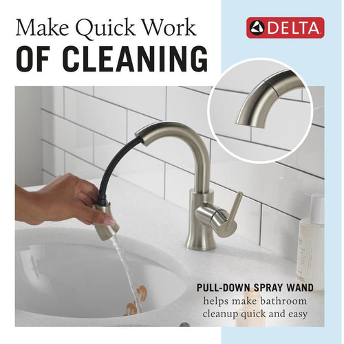 Delta Trinsic Single Handle Pull Down Bathroom Faucet - Golzar Home