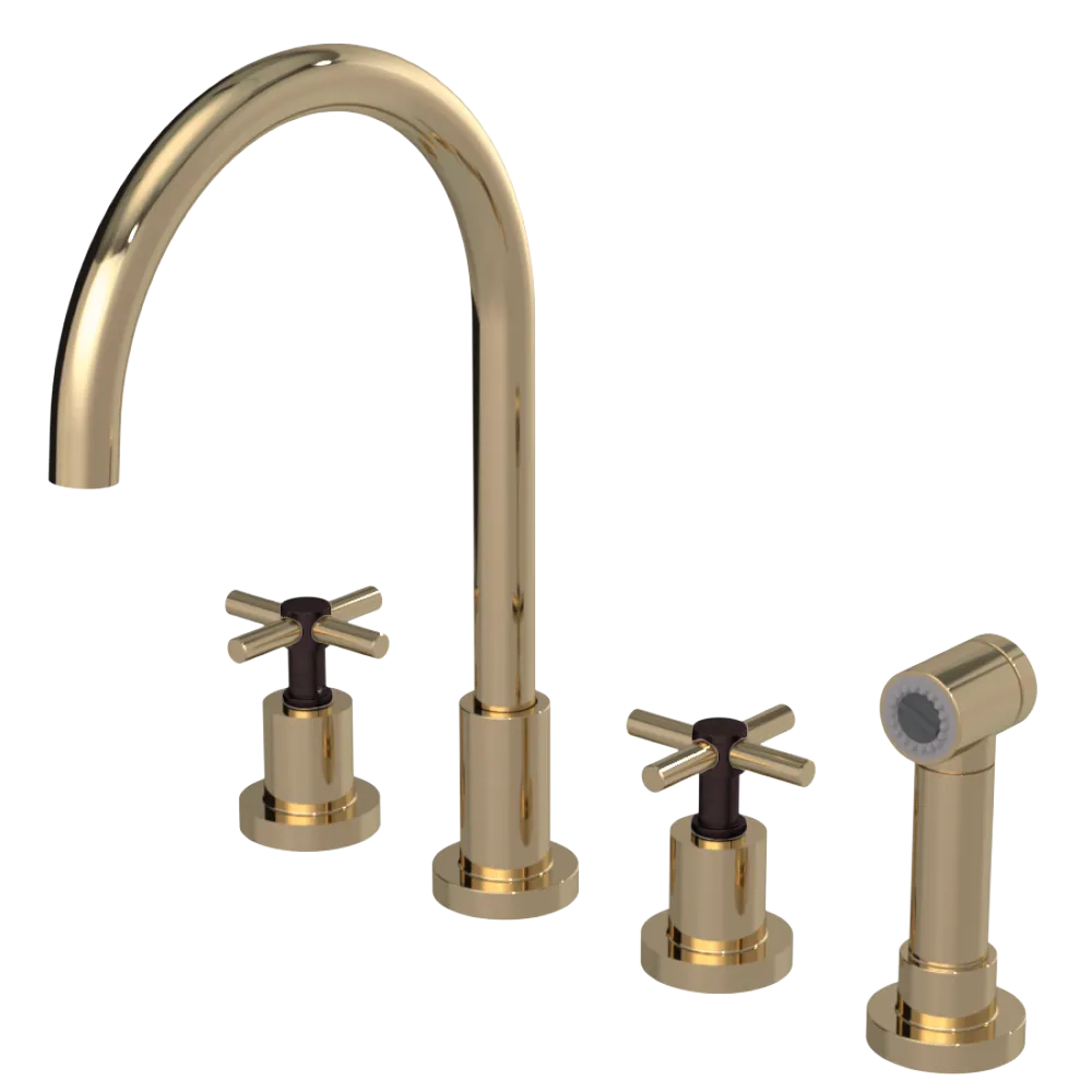 Rubinet Widespread Kitchen Set with LaSalle Spout with Hand Spray Gold