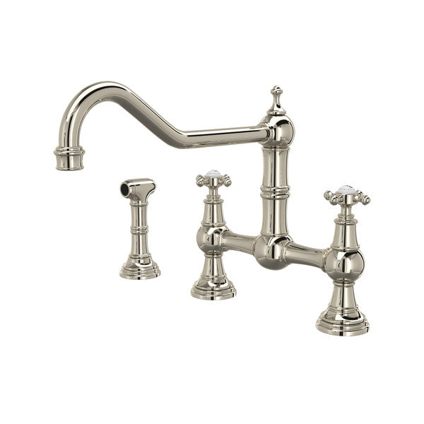 Perrin & Rowe Edwardian Bridge Kitchen Faucet With Sidespray - With Cross Handle.4763X-APC