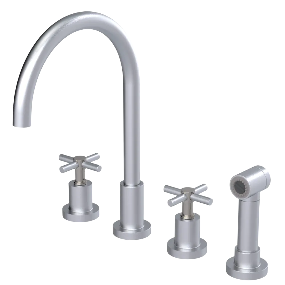 Rubinet Widespread Kitchen Set with LaSalle Spout with Hand Spray Satin Chrome
