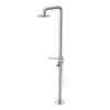 Rubinet Pressure Balance Outdoor Shower with Hand Held Shower & 10" Shower Head (with shelf) - 304 Stainless Steel Polished Nickel