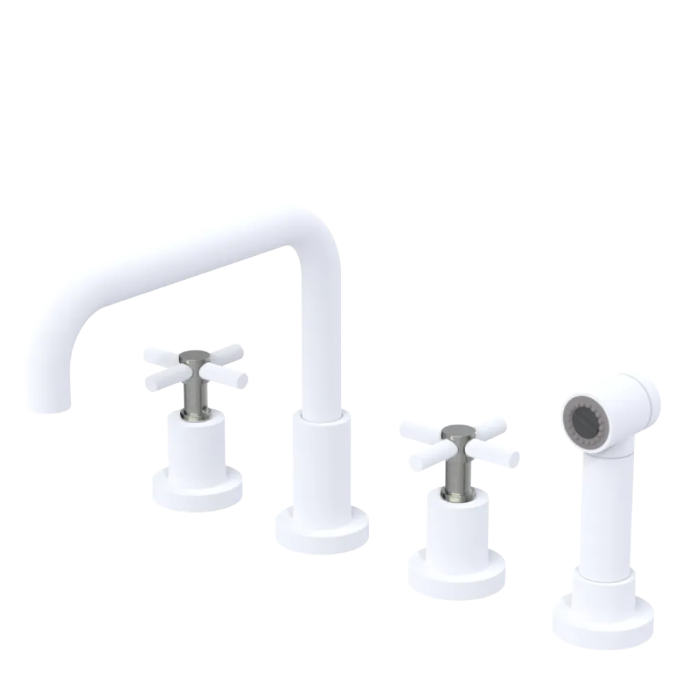 Rubinet Widespread Kitchen Set with Hand Spray Matt White
