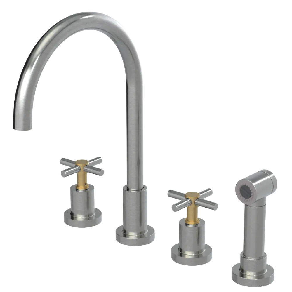 Rubinet Widespread Kitchen Set with LaSalle Spout with Hand Spray Satin Nickel