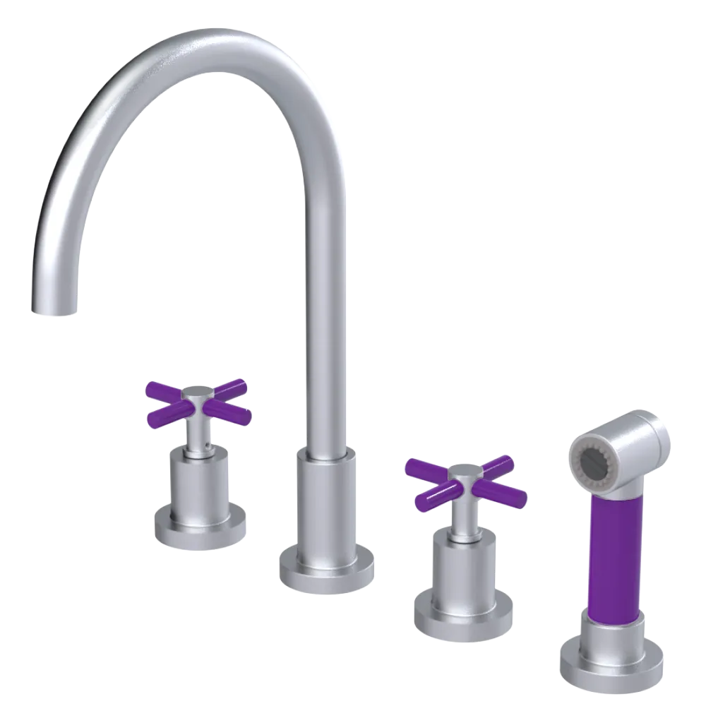 Rubinet Widespread Kitchen Set with LaSalle Spout with Hand Spray Satin Chrome