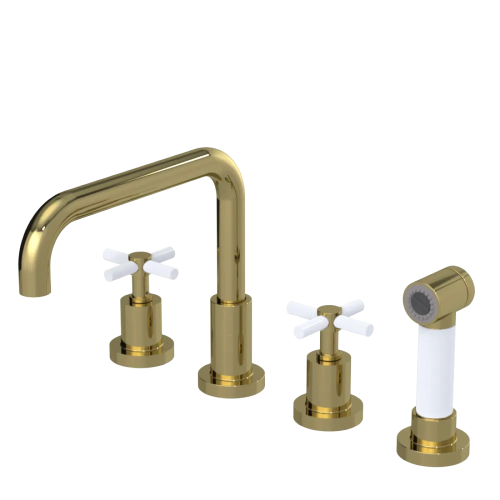 Rubinet Widespread Kitchen Set with Hand Spray Natural Brass