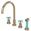 Rubinet Widespread Kitchen Set with LaSalle Spout with Hand Spray Gold