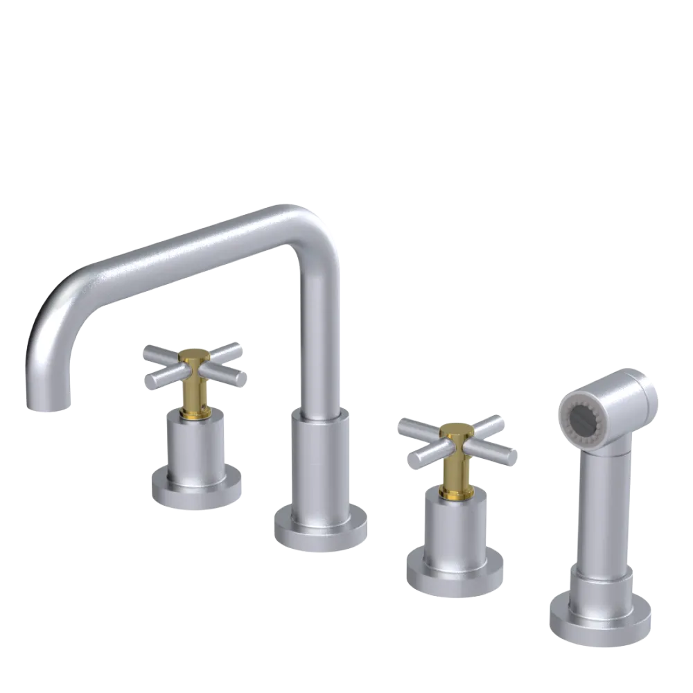 Rubinet Widespread Kitchen Set with Hand Spray Satin Chrome