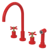 Rubinet Widespread Kitchen Set with LaSalle Spout with Hand Spray Red