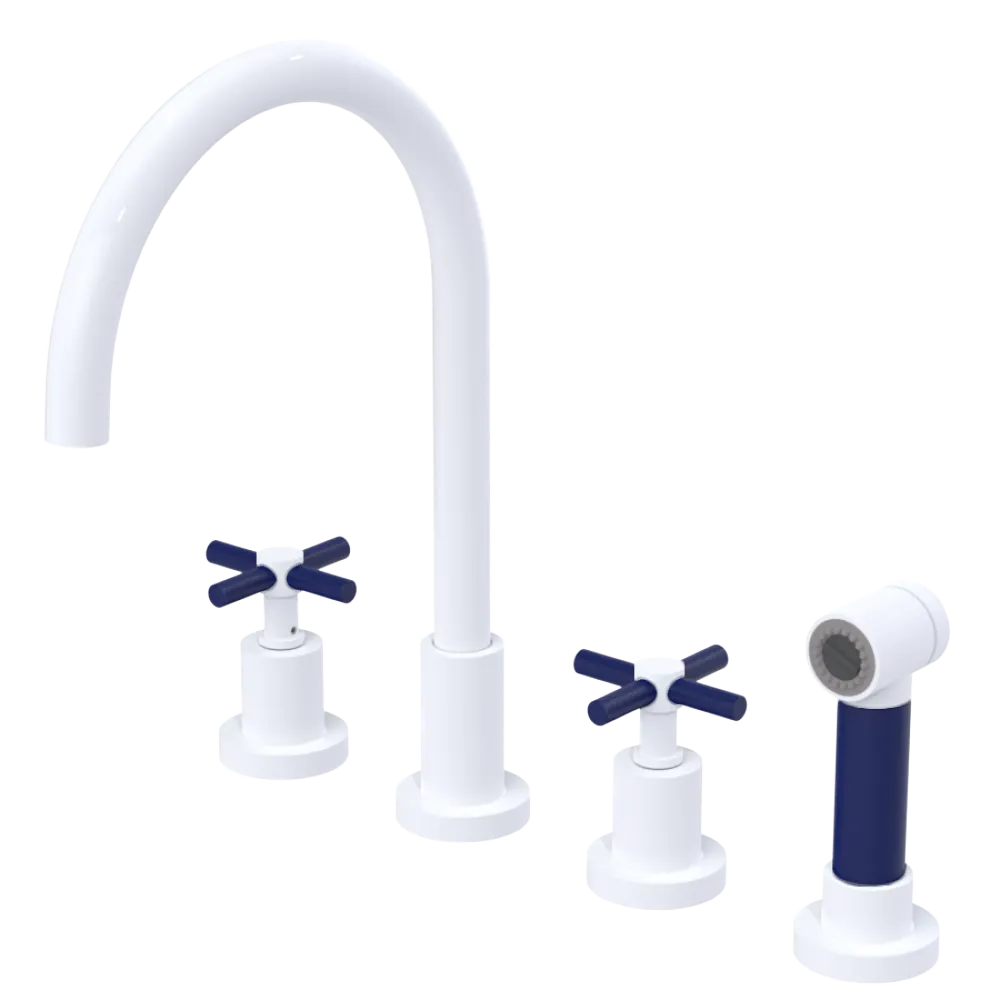 Rubinet Widespread Kitchen Set with LaSalle Spout with Hand Spray White
