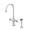 Rubinet Two Handle Single Hole Kitchen Set with Hand Spray Satin Chrome