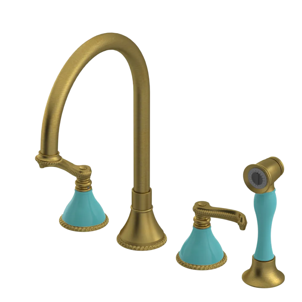 Rubinet Widespread Kitchen Set with Hand Spray Antique Brass Matt