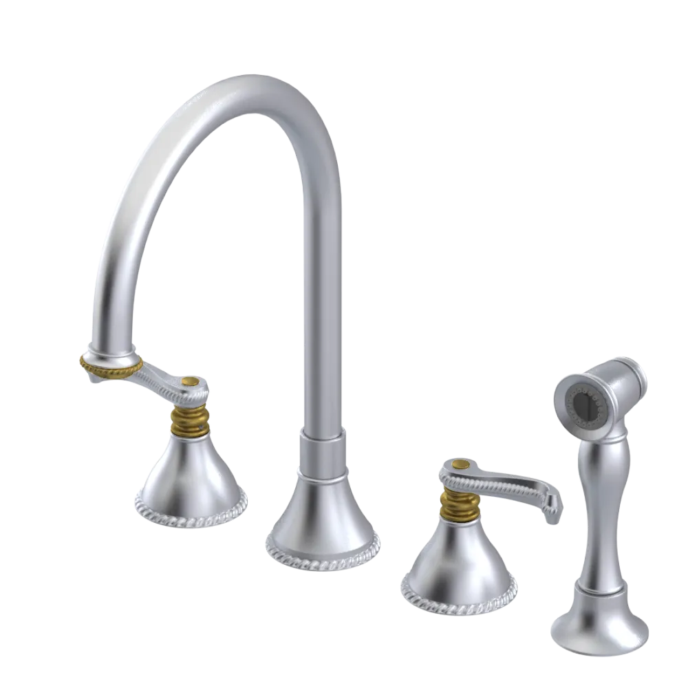 Rubinet Widespread Kitchen Set with Hand Spray Satin Chrome
