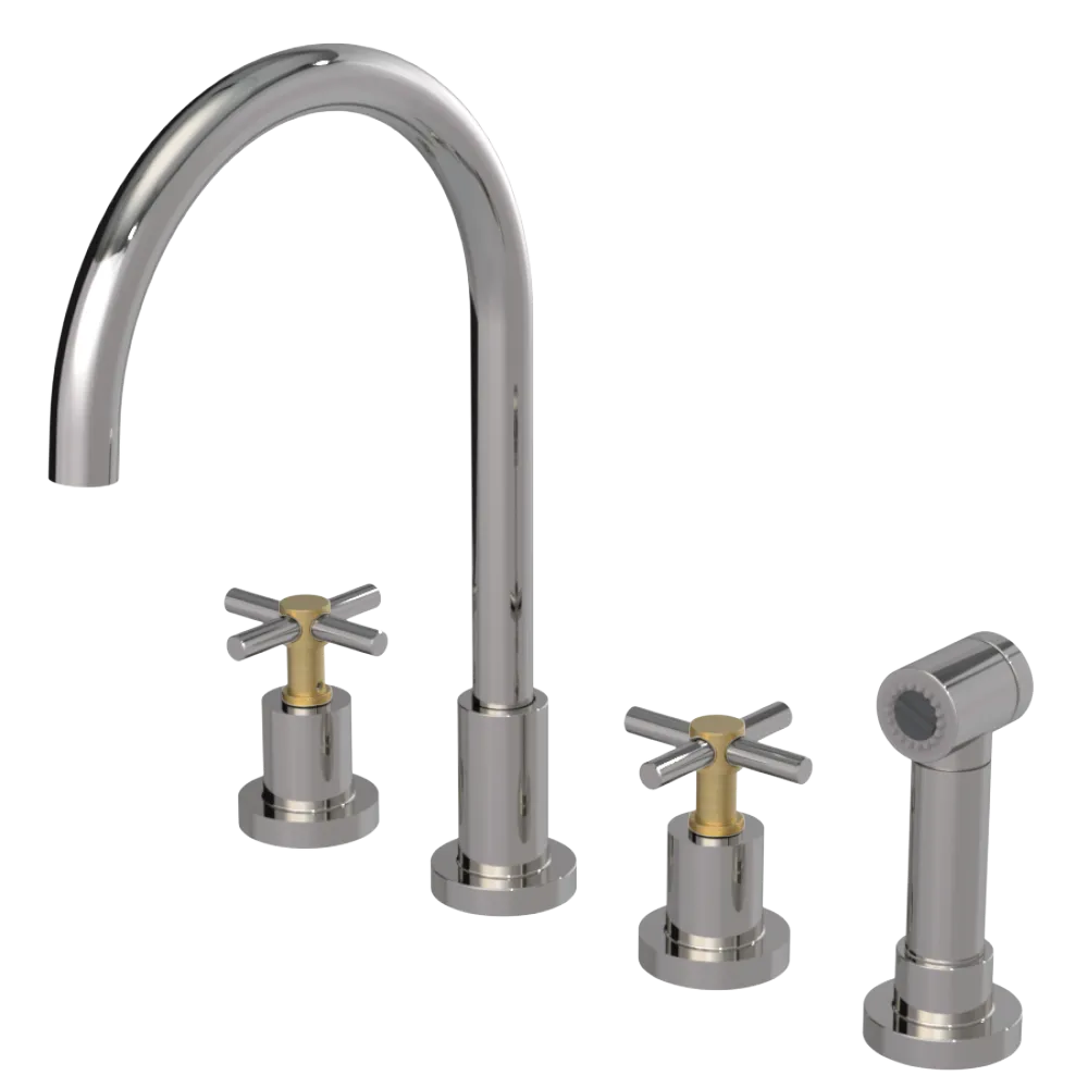 Rubinet Widespread Kitchen Set with LaSalle Spout with Hand Spray Polished Nickel