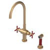 Rubinet Two Handle Single Hole Kitchen Set with LaSalle Spout with Hand Spray Satin Gold