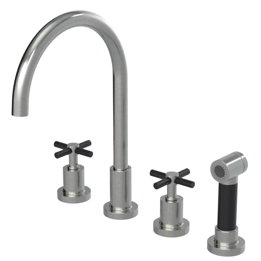 Rubinet Widespread Kitchen Set with LaSalle Spout with Hand Spray Satin Nickel