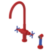Rubinet Two Handle Single Hole Kitchen Set with LaSalle Spout with Hand Spray Red