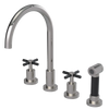 Rubinet Widespread Kitchen Set with LaSalle Spout with Hand Spray Polished Nickel