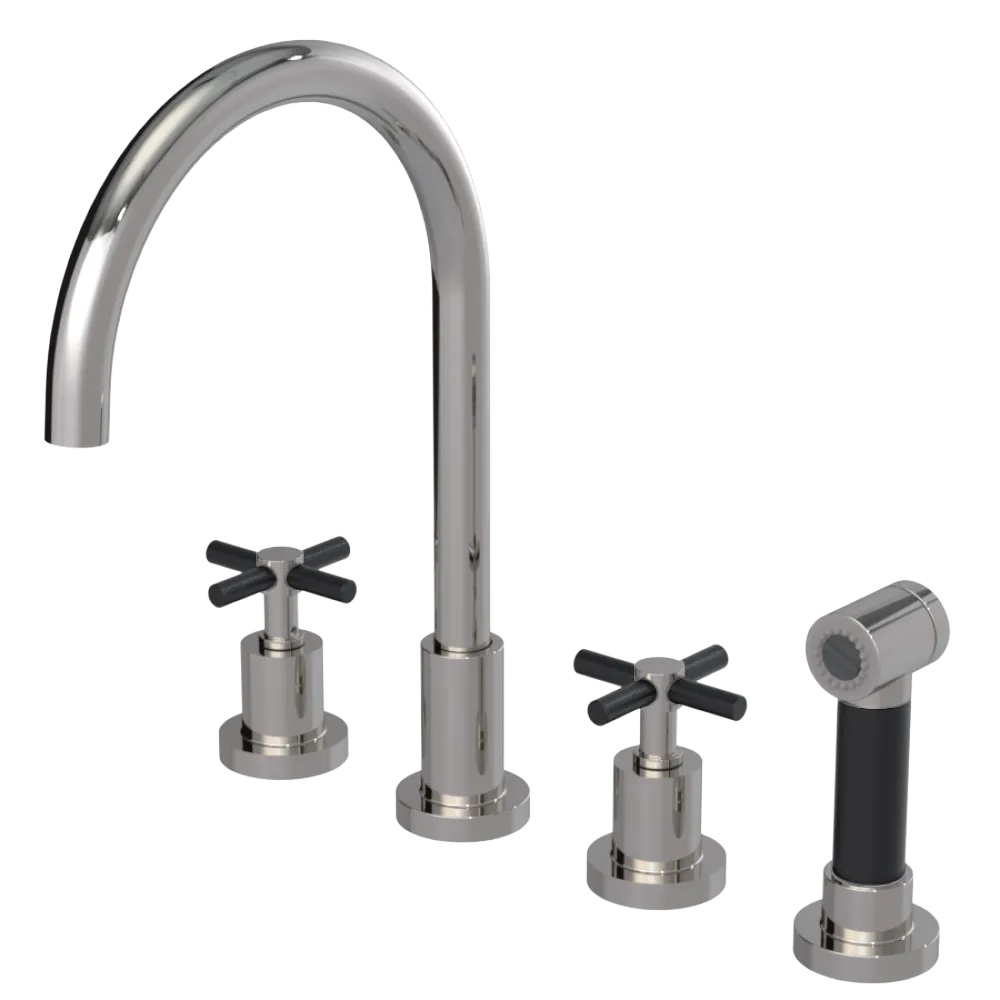 Rubinet Widespread Kitchen Set with LaSalle Spout with Hand Spray Polished Nickel
