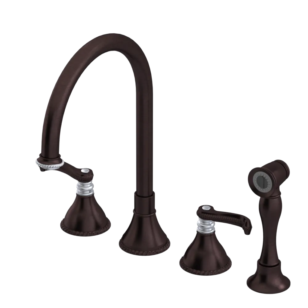 Rubinet Widespread Kitchen Set with Hand Spray Tuscan Brass