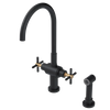 Rubinet Two Handle Single Hole Kitchen Set with LaSalle Spout with Hand Spray Matt Black