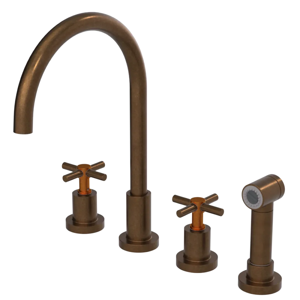 Rubinet Widespread Kitchen Set with LaSalle Spout with Hand Spray Tuscan Brass