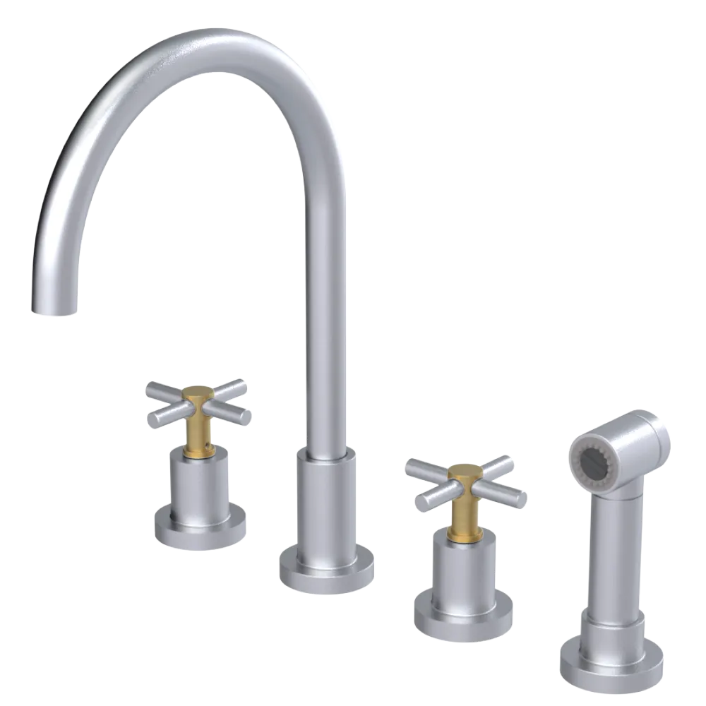 Rubinet Widespread Kitchen Set with LaSalle Spout with Hand Spray Satin Chrome